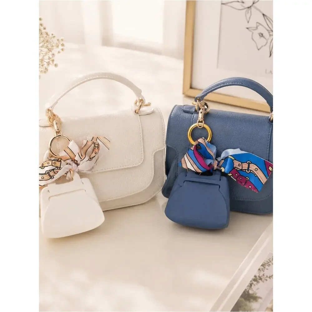 2 Mini Scarf Handle Bag Charm Set White gold blue cute elegant keychain gift